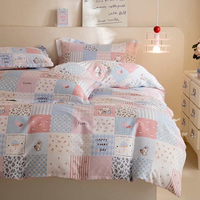 91家纺网 家纺一手货源 找家纺 八十八家纺 2025新款全棉12868床笠款四件套 花点小兔