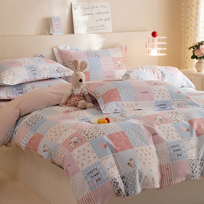 91家纺网 家纺一手货源 找家纺 八十八家纺 2025新款全棉12868床笠款四件套 花点小兔