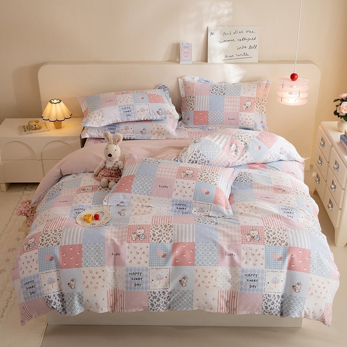 八十八家纺 2025新款全棉12868床笠款四件套 花点小兔