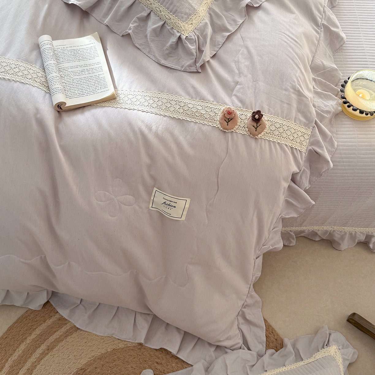 91家纺网 家纺一手货源 找家纺 佰织鑫家居 2026新款天竹棉麻多功能床盖款四件套 棉麻-浅灰