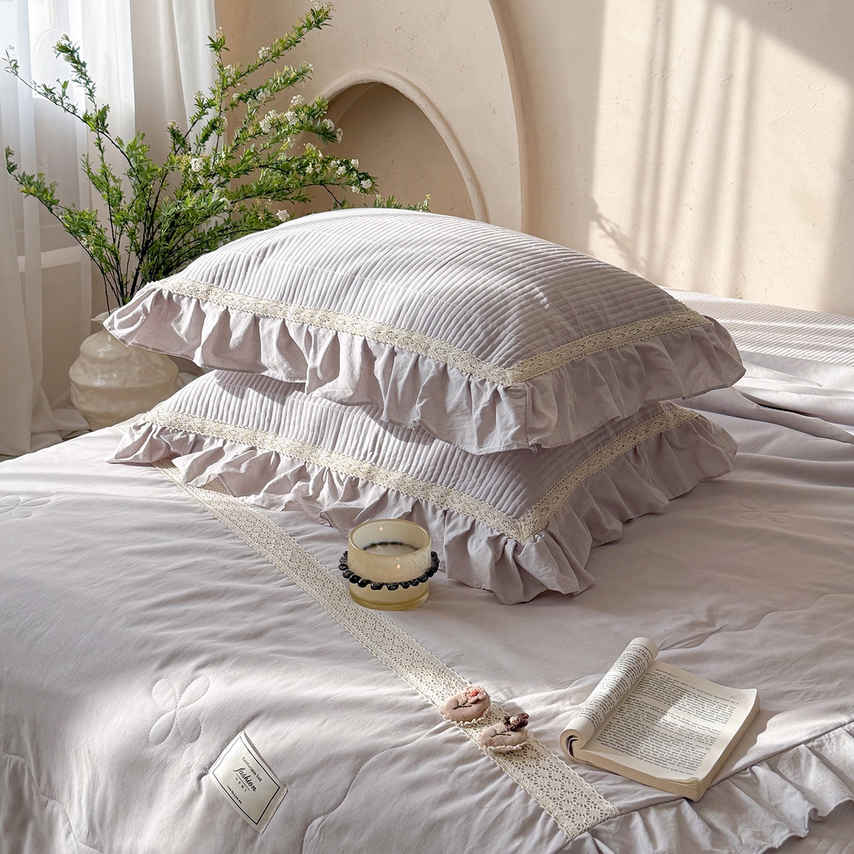 91家纺网 家纺一手货源 找家纺 佰织鑫家居 2026新款天竹棉麻多功能床盖款四件套 棉麻-浅灰