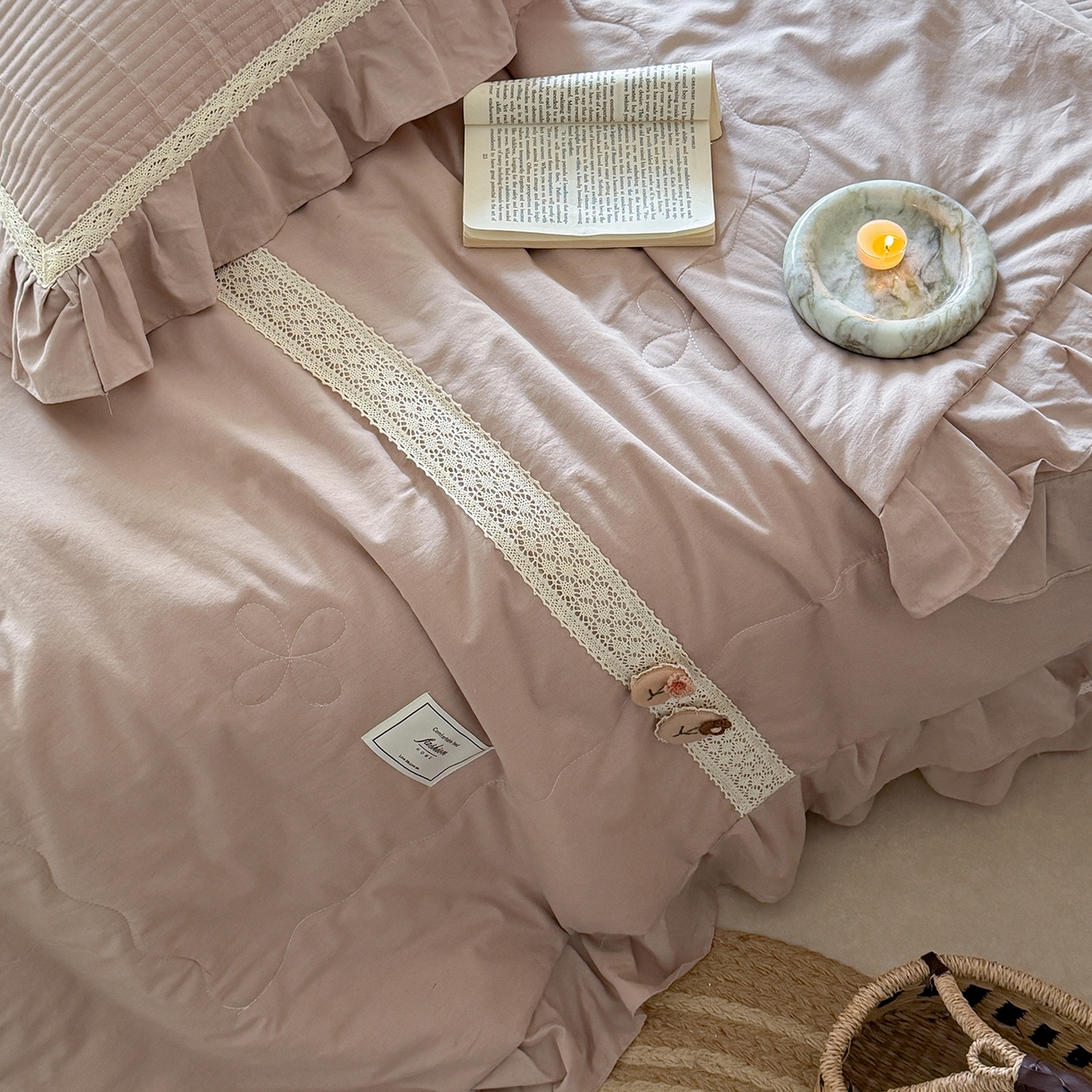 91家纺网 家纺一手货源 找家纺 佰织鑫家居 2026新款天竹棉麻多功能床盖款四件套 棉麻-奶咖