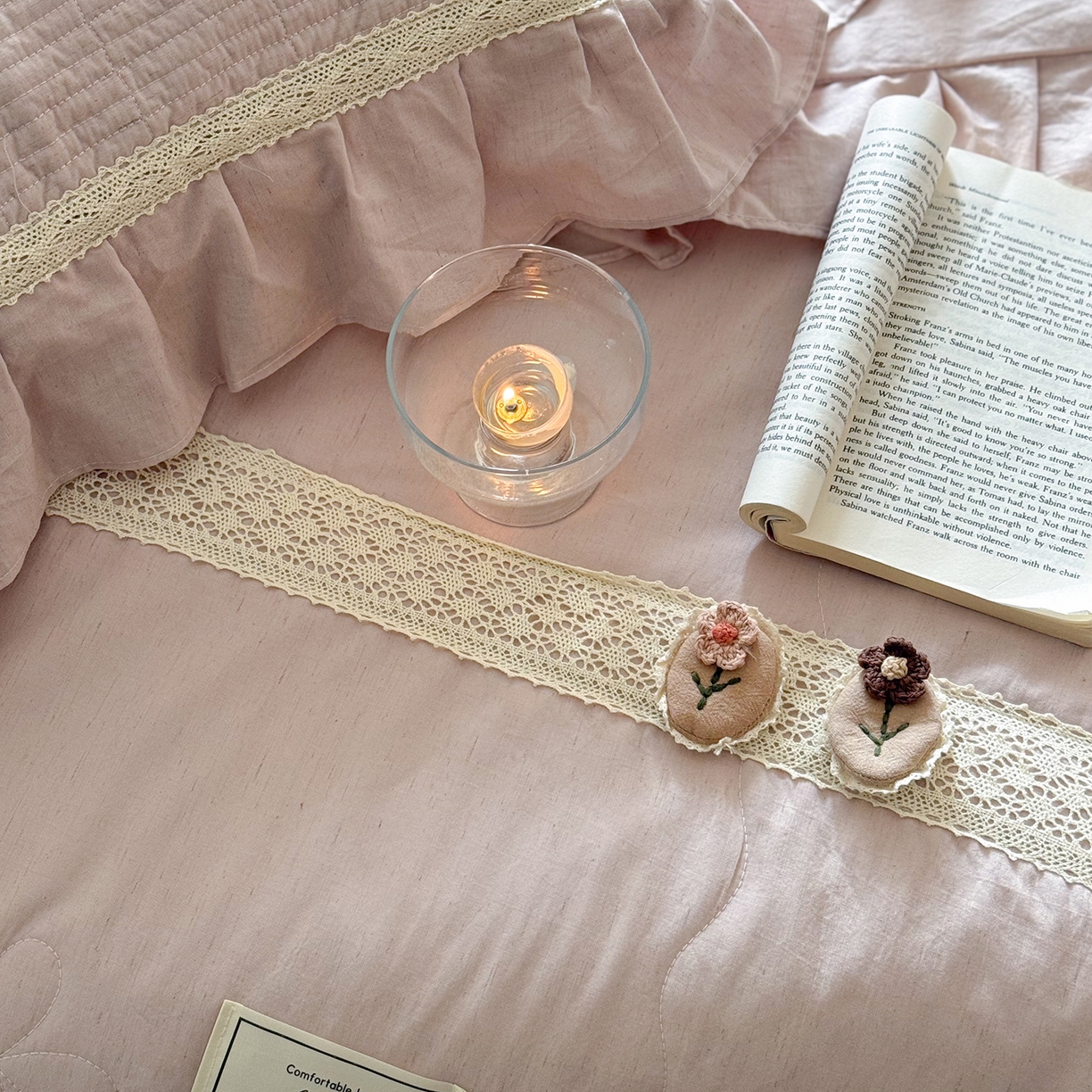 91家纺网 家纺一手货源 找家纺 佰织鑫家居 2026新款天竹棉麻多功能床盖款四件套 棉麻-雾粉