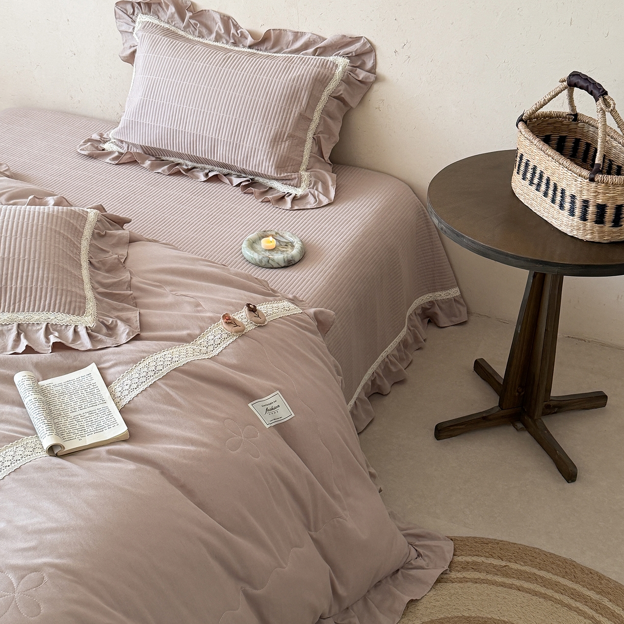 91家纺网 家纺一手货源 找家纺 佰织鑫家居 2026新款天竹棉麻多功能床盖款四件套 棉麻-奶咖