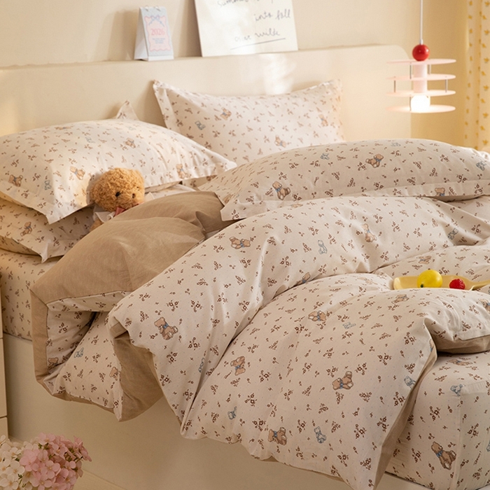 91家纺网 家纺一手货源 找家纺 八十八家纺 2025新款全棉12868床笠款四件套 花间小熊