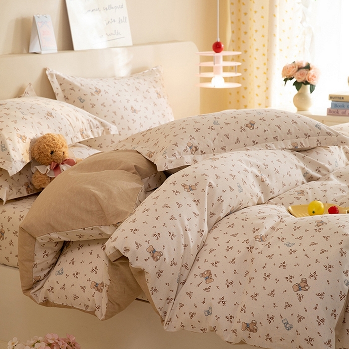 91家纺网 家纺一手货源 找家纺 八十八家纺 2025新款全棉12868床笠款四件套 花间小熊