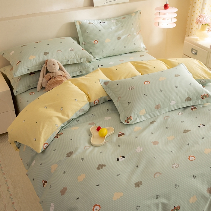 91家纺网 家纺一手货源 找家纺 八十八家纺 2025新款全棉12868床笠款四件套 萌宠乐园