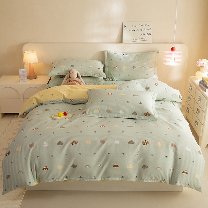 八十八家纺 2025新款全棉12868床笠款四件套 萌宠乐园