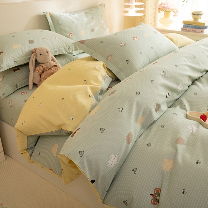 91家纺网 家纺一手货源 找家纺 八十八家纺 2025新款全棉12868床笠款四件套 萌宠乐园