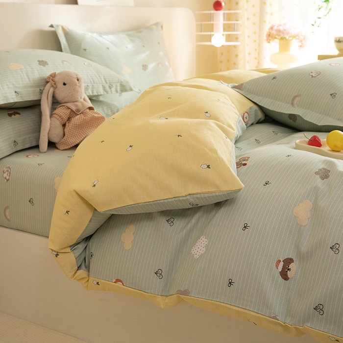 91家纺网 家纺一手货源 找家纺 八十八家纺 2025新款全棉12868床笠款四件套 萌宠乐园