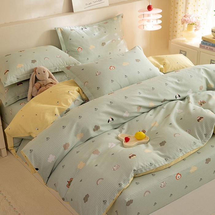 91家纺网 家纺一手货源 找家纺 八十八家纺 2025新款全棉12868床笠款四件套 萌宠乐园