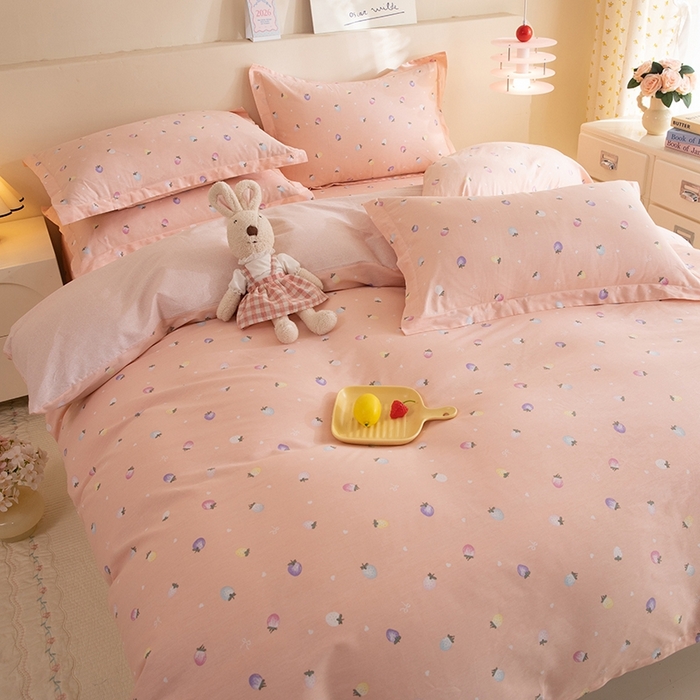 91家纺网 家纺一手货源 找家纺 八十八家纺 2025新款全棉12868床笠款四件套 奶油草莓