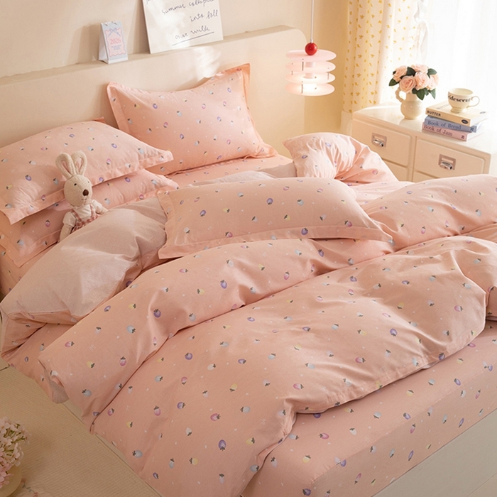 91家纺网 家纺一手货源 找家纺 八十八家纺 2025新款全棉12868床笠款四件套 奶油草莓