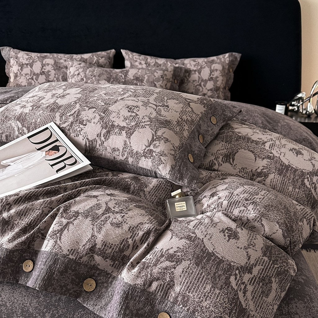 91家纺网 家纺一手货源 找家纺 爱彼家纺 2026新款四季款纽扣款轻奢原麻四件套-套件系列一 轻奢原麻-伊莉莎-咖