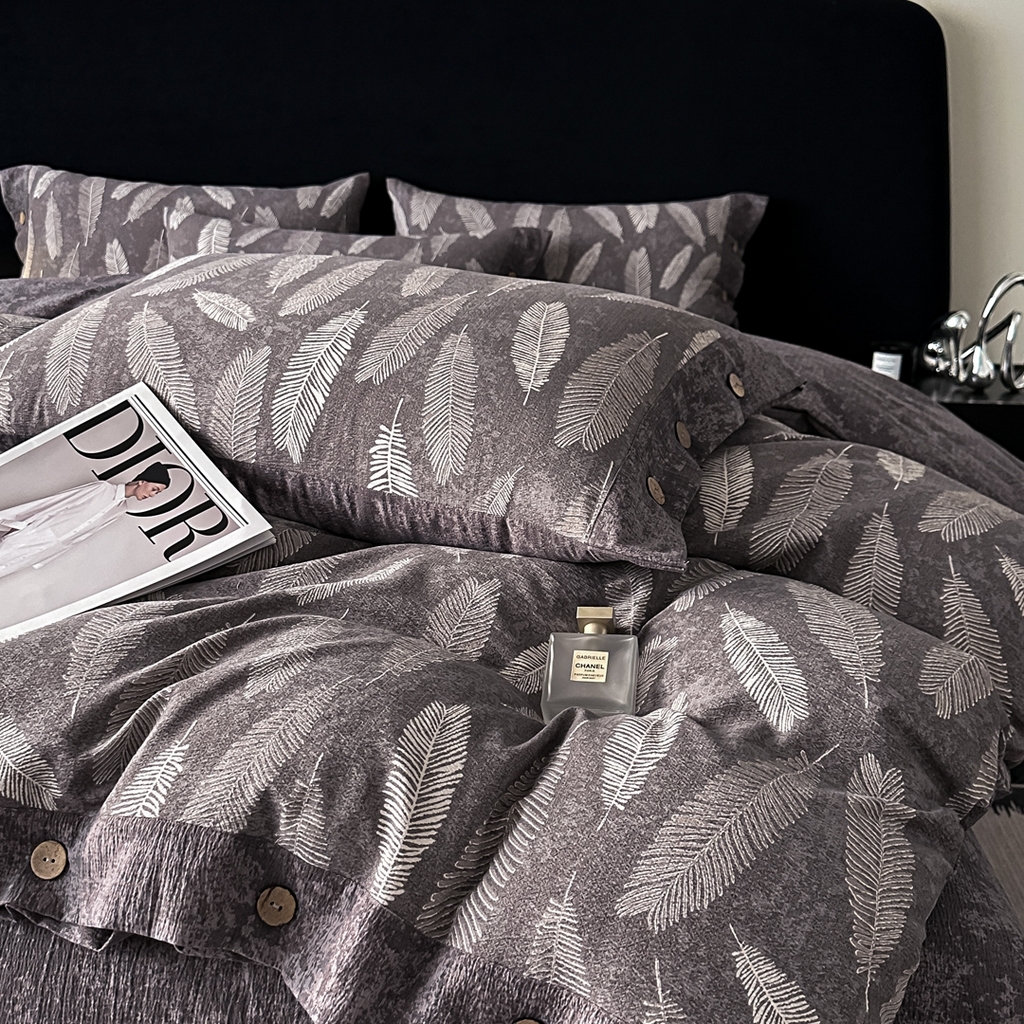 91家纺网 家纺一手货源 找家纺 爱彼家纺 2026新款四季款纽扣款轻奢原麻四件套-套件系列一 轻奢原麻-青枫