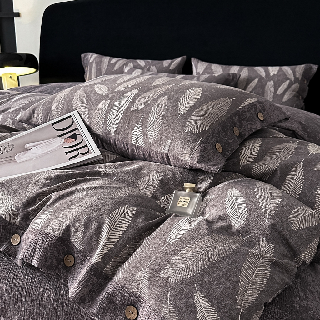 91家纺网 家纺一手货源 找家纺 爱彼家纺 2026新款四季款纽扣款轻奢原麻四件套-套件系列一 轻奢原麻-青枫