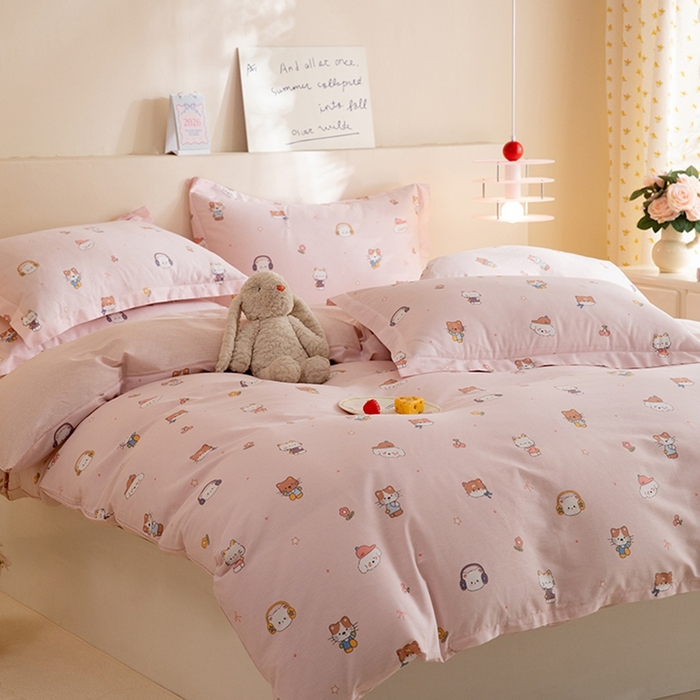 91家纺网 家纺一手货源 找家纺 八十八家纺 2025新款全棉12868床笠款四件套 趣猫