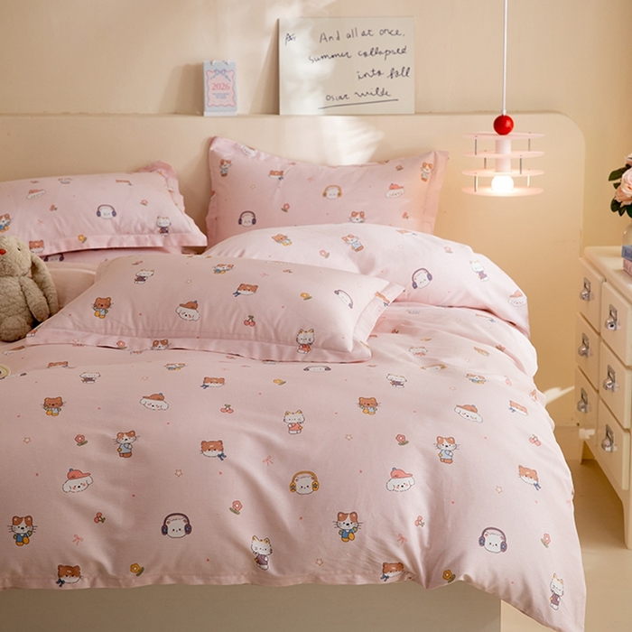 91家纺网 家纺一手货源 找家纺 八十八家纺 2025新款全棉12868床笠款四件套 趣猫