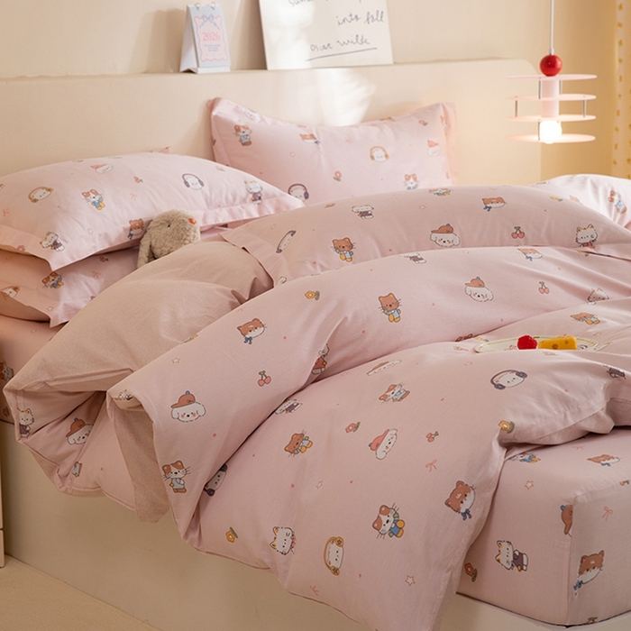 91家纺网 家纺一手货源 找家纺 八十八家纺 2025新款全棉12868床笠款四件套 趣猫