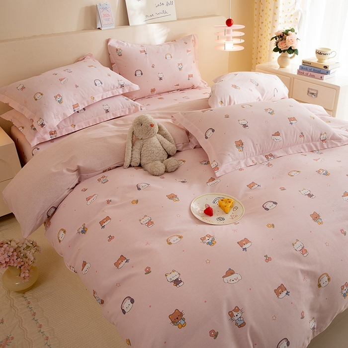 91家纺网 家纺一手货源 找家纺 八十八家纺 2025新款全棉12868床笠款四件套 趣猫