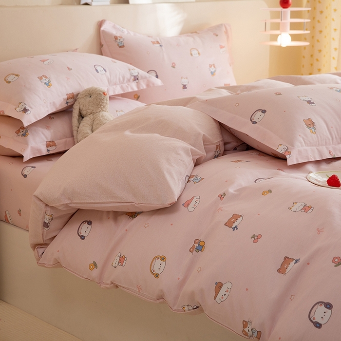 91家纺网 家纺一手货源 找家纺 八十八家纺 2025新款全棉12868床笠款四件套 趣猫