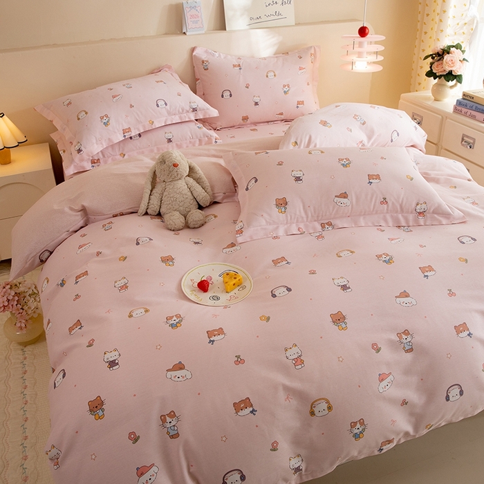 91家纺网 家纺一手货源 找家纺 八十八家纺 2025新款全棉12868床笠款四件套 趣猫