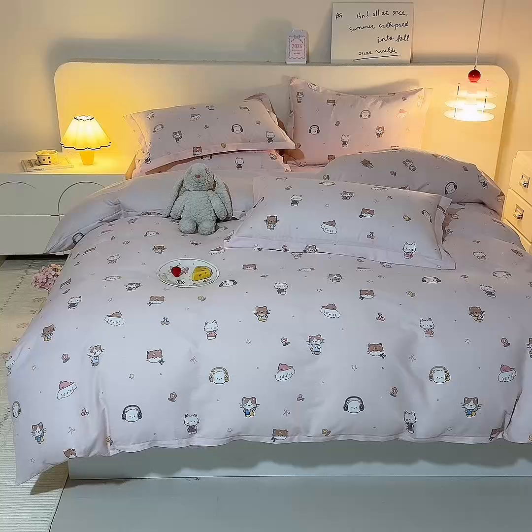 91家纺网 家纺一手货源 找家纺 八十八家纺 2025新款全棉12868床笠款四件套 趣猫