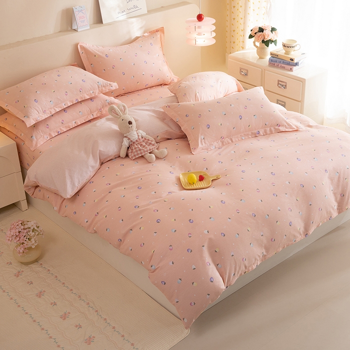 91家纺网 家纺一手货源 找家纺 八十八家纺 2025新款全棉12868床单款四件套 奶油草莓