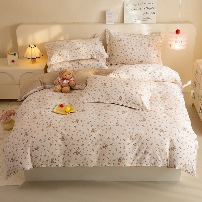 八十八家纺 2025新款全棉12868床单款四件套 花间小熊