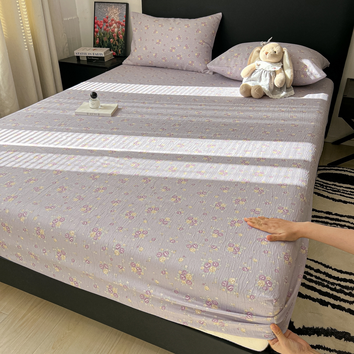 91家纺网 家纺一手货源 找家纺 （总）韩巢家纺 2026新款三层纱单床笠热销款防滑床笠单件