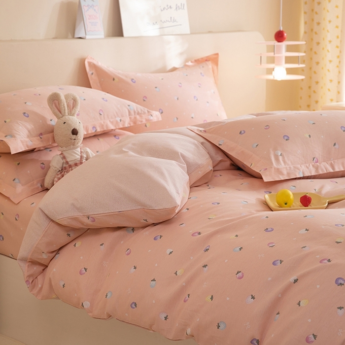 91家纺网 家纺一手货源 找家纺 八十八家纺 2025新款全棉12868床单款四件套 奶油草莓