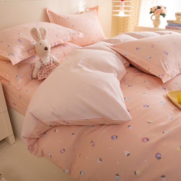 91家纺网 家纺一手货源 找家纺 八十八家纺 2025新款全棉12868床单款四件套 奶油草莓