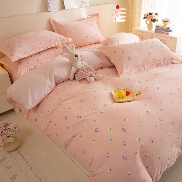 91家纺网 家纺一手货源 找家纺 八十八家纺 2025新款全棉12868床单款四件套 奶油草莓