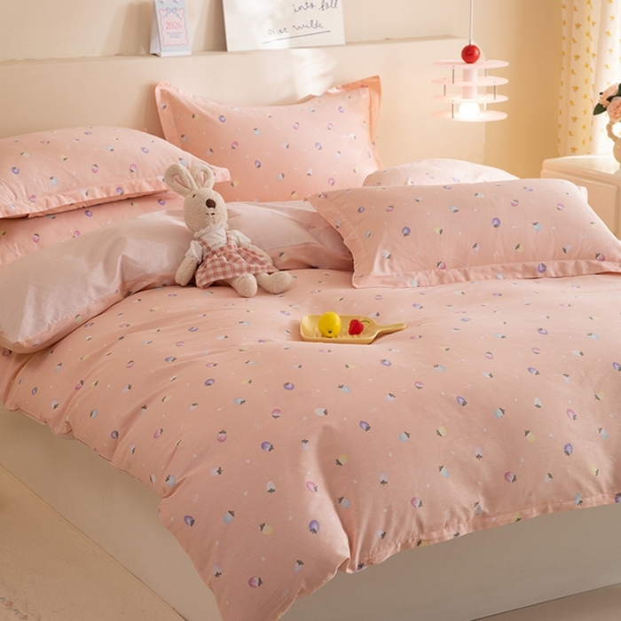 91家纺网 家纺一手货源 找家纺 八十八家纺 2025新款全棉12868床单款四件套 奶油草莓