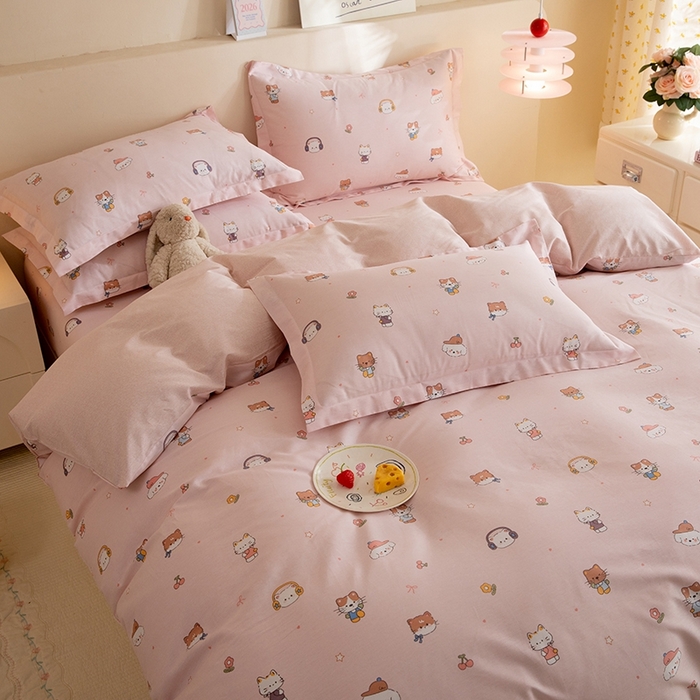 91家纺网 家纺一手货源 找家纺 八十八家纺 2025新款全棉12868床单款四件套 趣猫