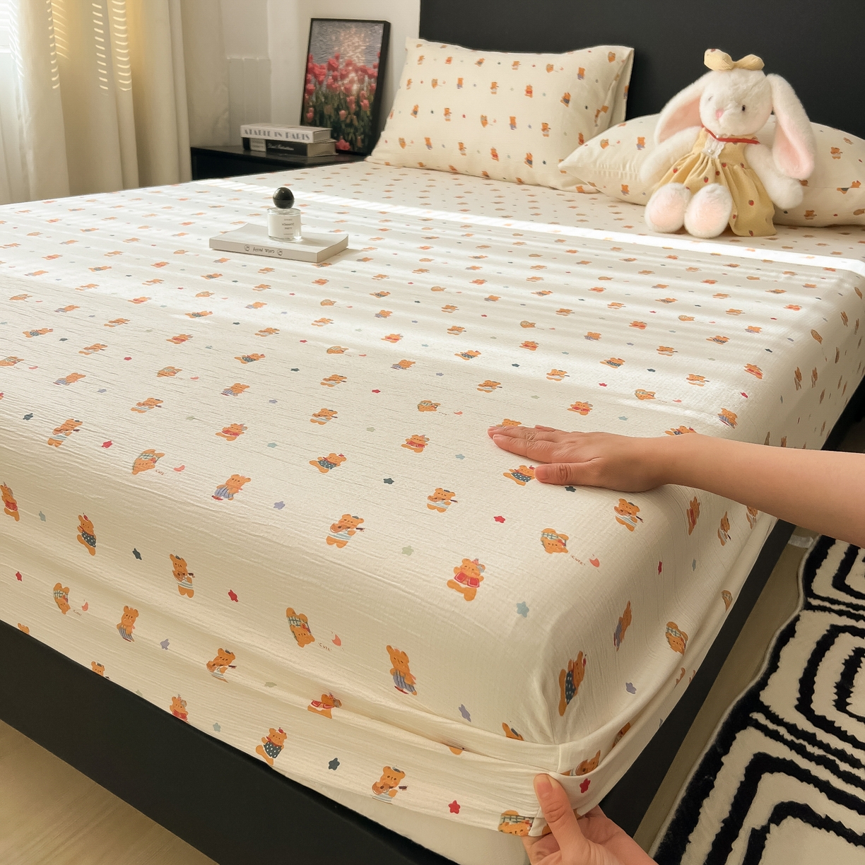 91家纺网 家纺一手货源 找家纺 （总）韩巢家纺 2026新款三层纱单床笠热销款防滑床笠单件