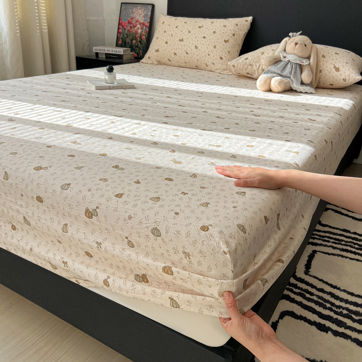 91家纺网 家纺一手货源 找家纺 （总）韩巢家纺 2026新款三层纱单床笠热销款防滑床笠单件