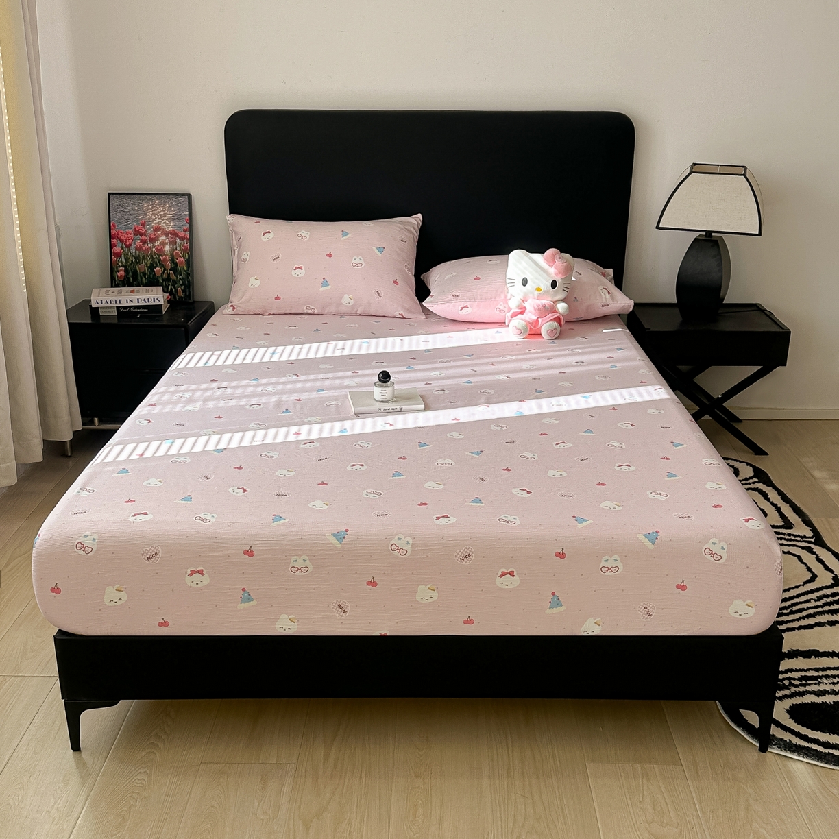 91家纺网 家纺一手货源 找家纺 韩巢家纺 2026新款三层纱单床笠热销款防滑床笠单件 芭乐米菲