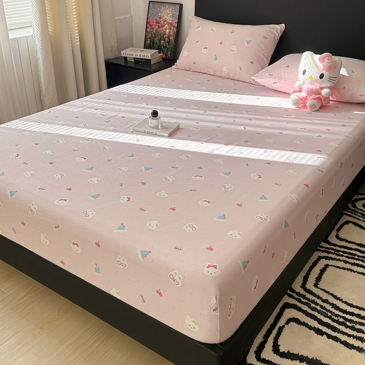 91家纺网 家纺一手货源 找家纺 韩巢家纺 2026新款三层纱单床笠热销款防滑床笠单件 芭乐米菲