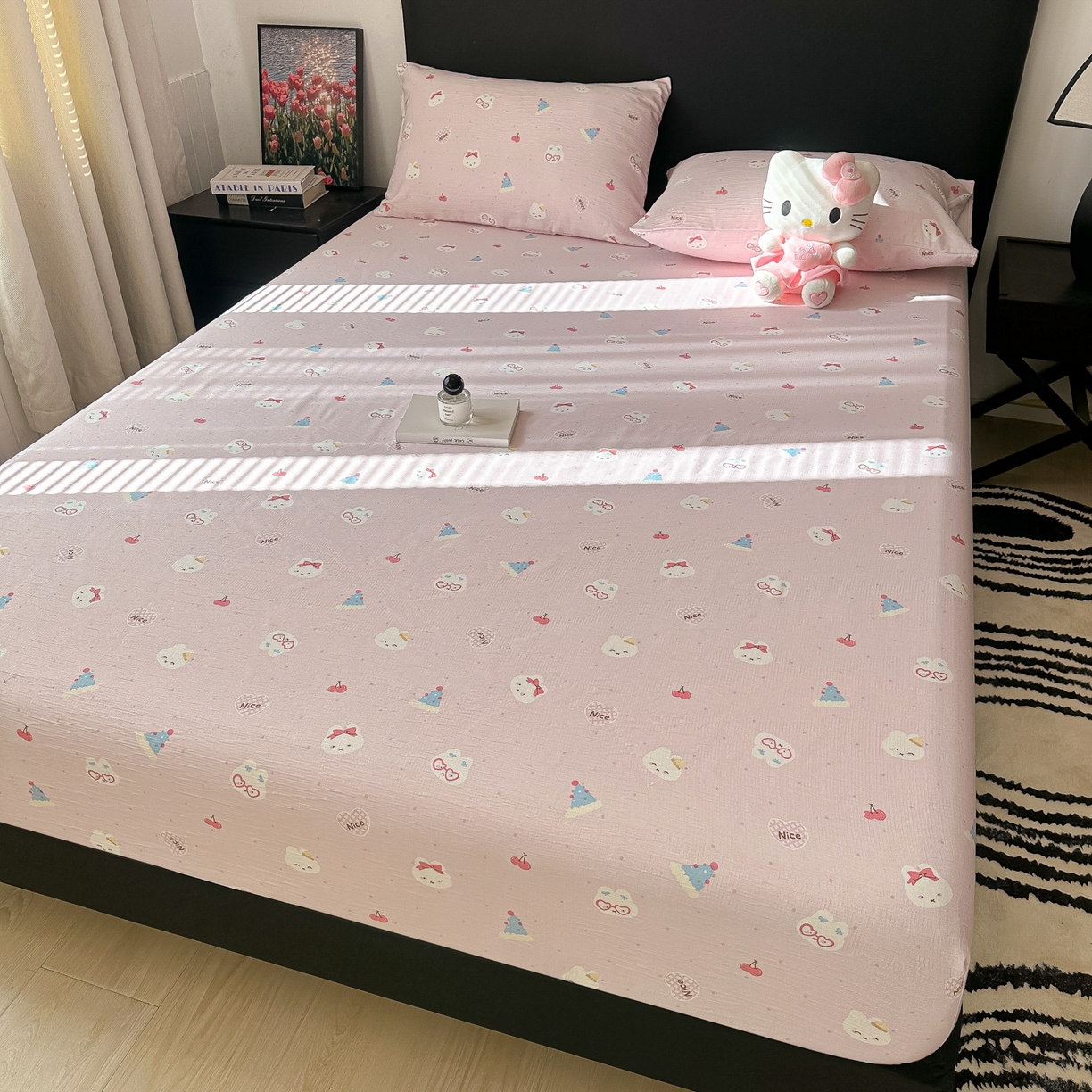 91家纺网 家纺一手货源 找家纺 韩巢家纺 2026新款三层纱单床笠热销款防滑床笠单件 芭乐米菲