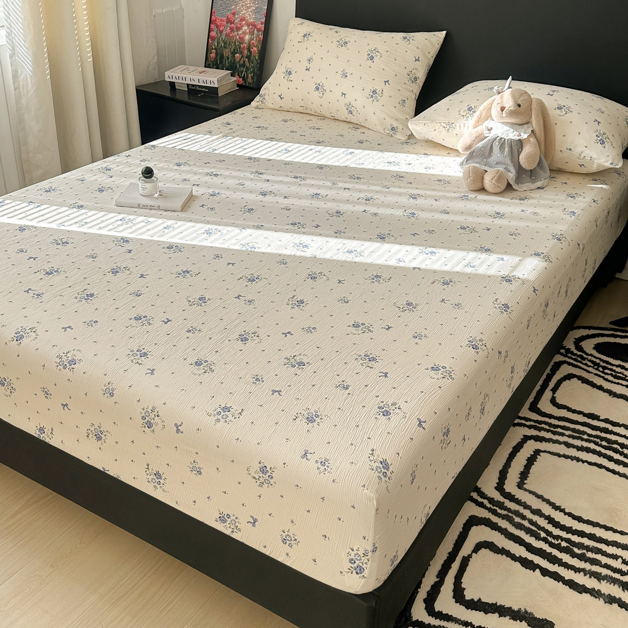 91家纺网 家纺一手货源 找家纺 韩巢家纺 2026新款三层纱单床笠热销款防滑床笠单件 贩卖夏风兰