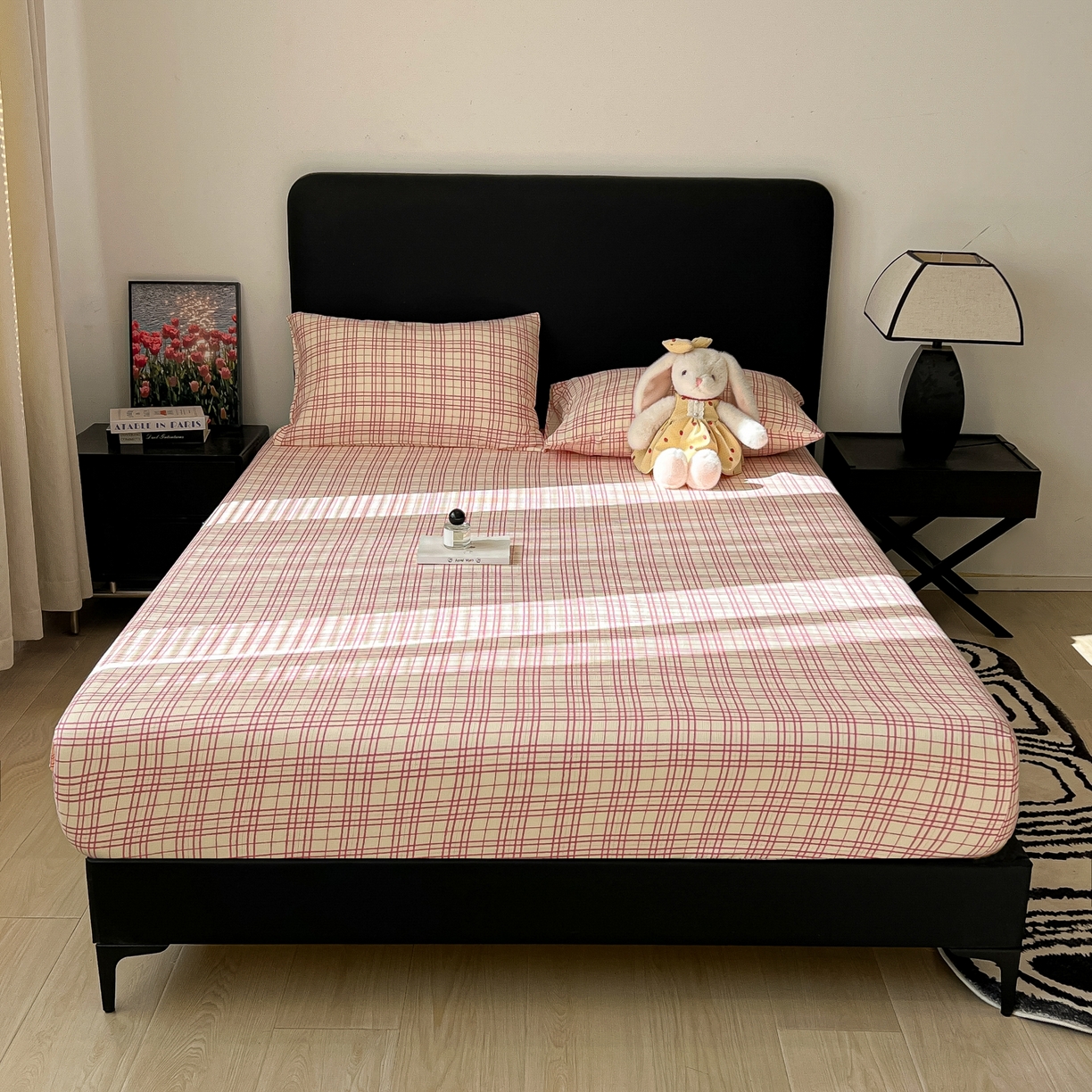 91家纺网 家纺一手货源 找家纺 韩巢家纺 2026新款三层纱单床笠热销款防滑床笠单件 梅森-粉