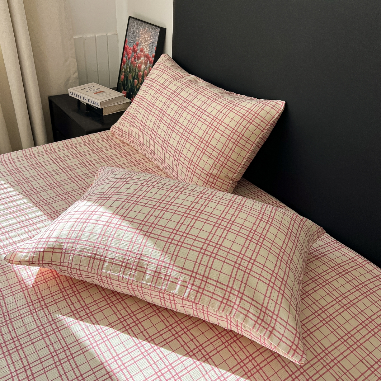 91家纺网 家纺一手货源 找家纺 韩巢家纺 2026新款三层纱单床笠热销款防滑床笠单件 梅森-粉