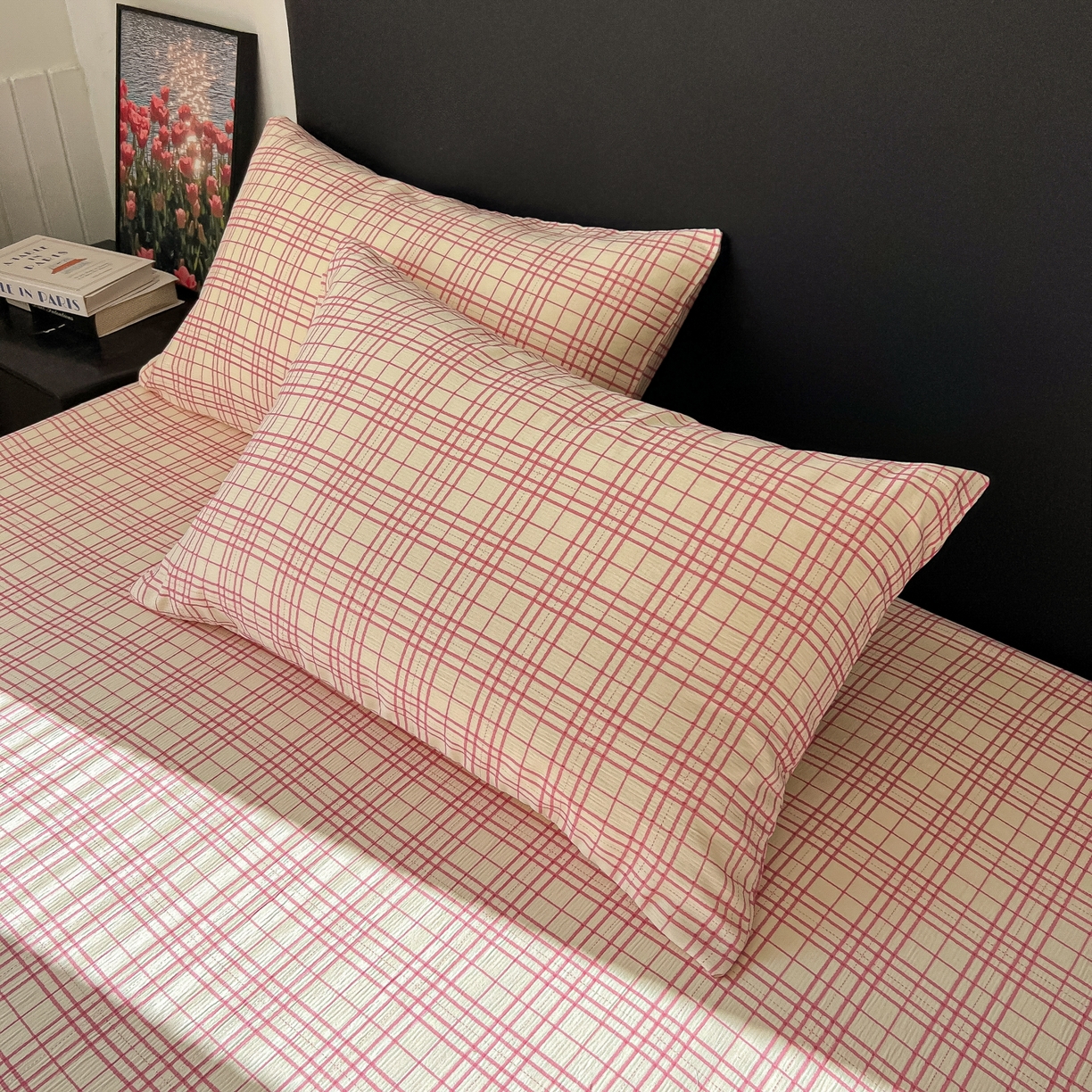 91家纺网 家纺一手货源 找家纺 韩巢家纺 2026新款三层纱单床笠热销款防滑床笠单件 梅森-粉