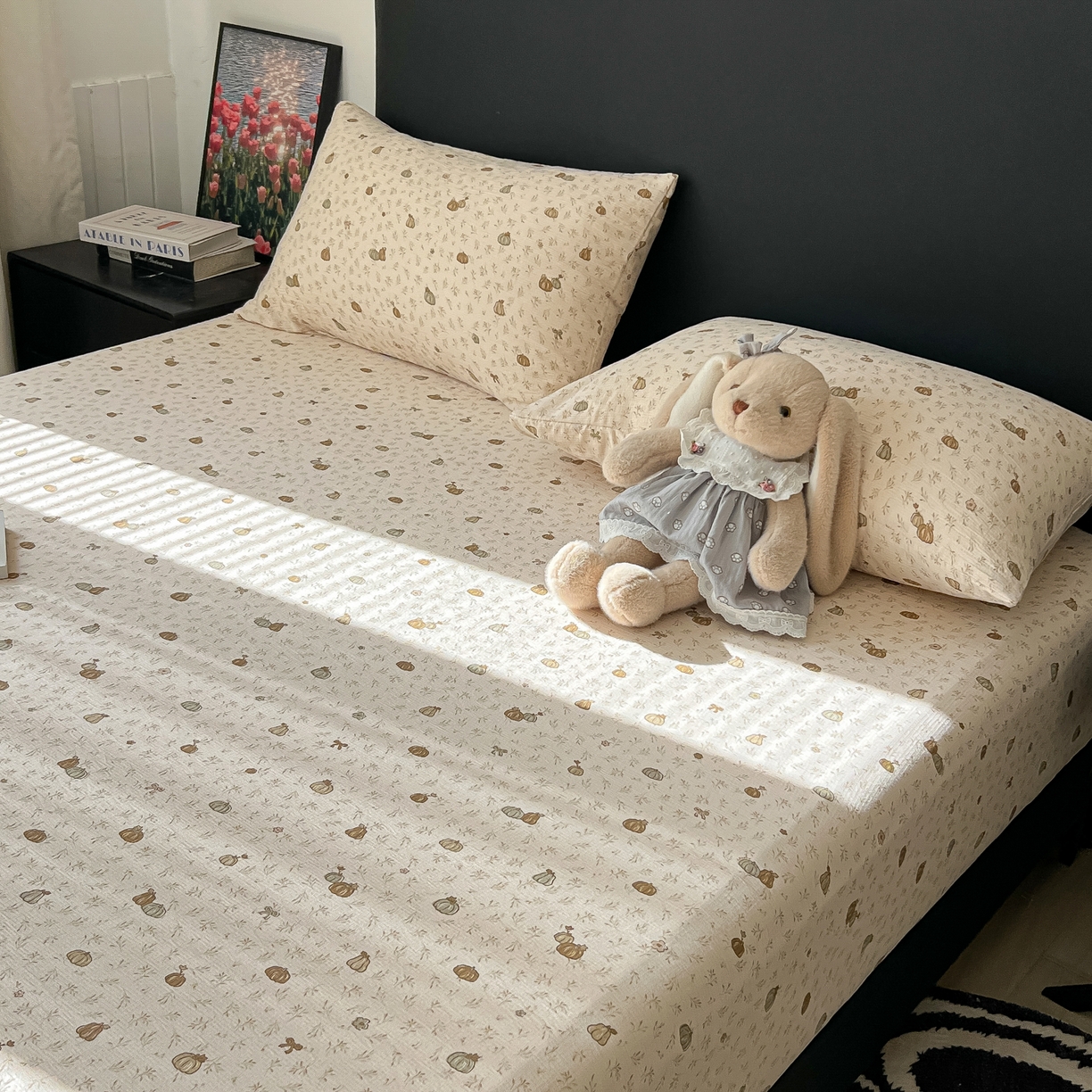 91家纺网 家纺一手货源 找家纺 韩巢家纺 2026新款三层纱单床笠热销款防滑床笠单件 南瓜派