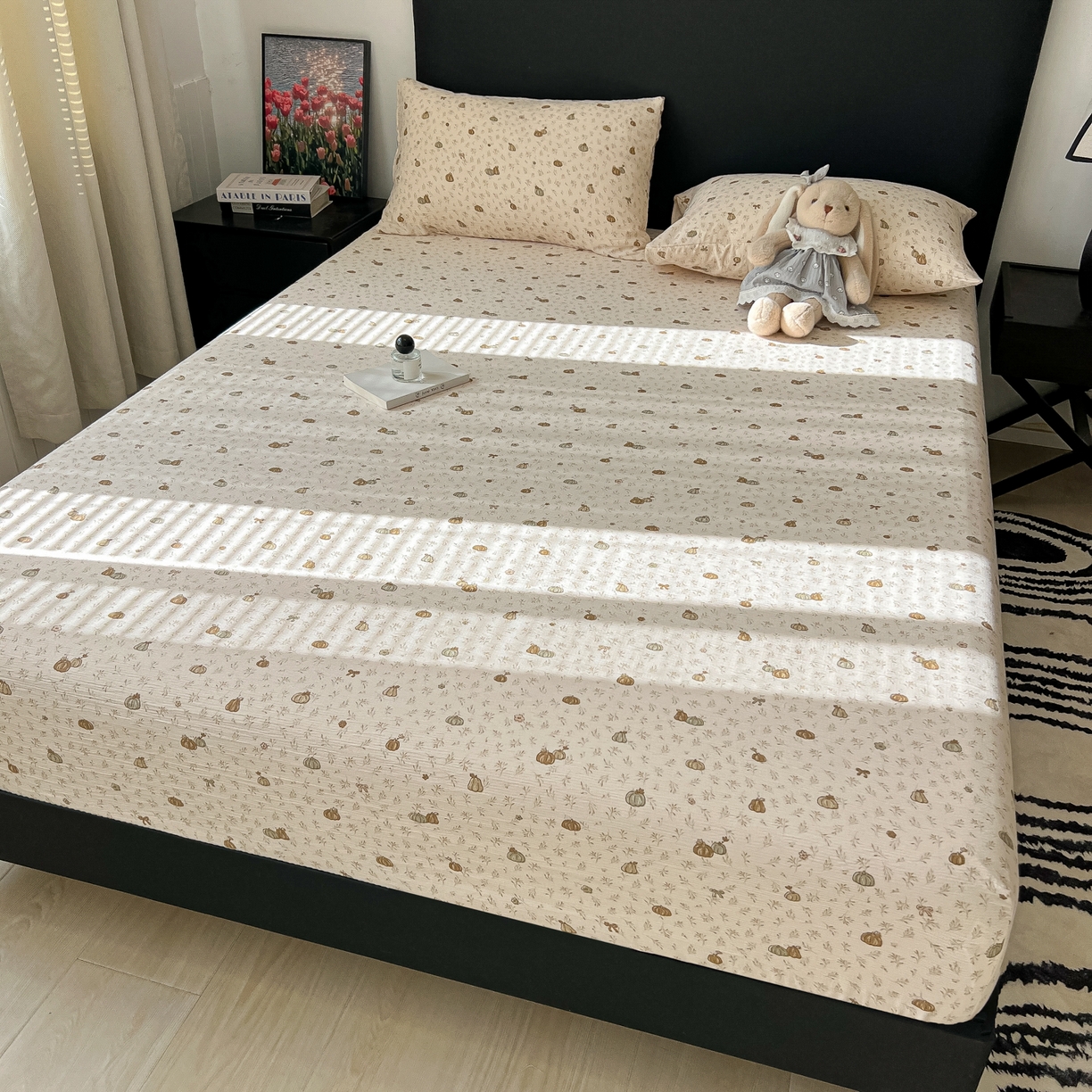 91家纺网 家纺一手货源 找家纺 韩巢家纺 2026新款三层纱单床笠热销款防滑床笠单件 南瓜派