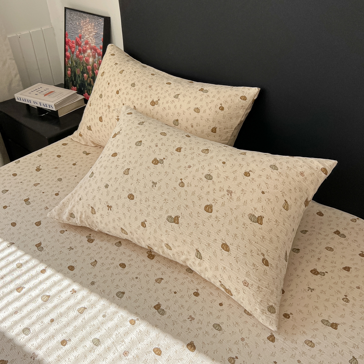 91家纺网 家纺一手货源 找家纺 韩巢家纺 2026新款三层纱单床笠热销款防滑床笠单件 南瓜派