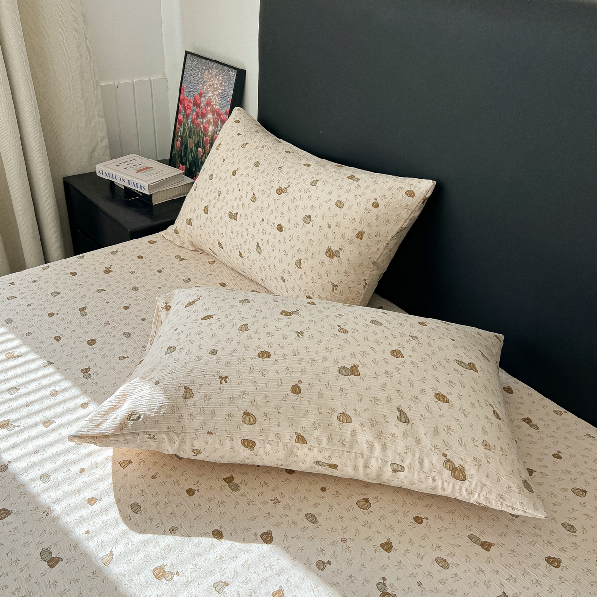 91家纺网 家纺一手货源 找家纺 韩巢家纺 2026新款三层纱单床笠热销款防滑床笠单件 南瓜派