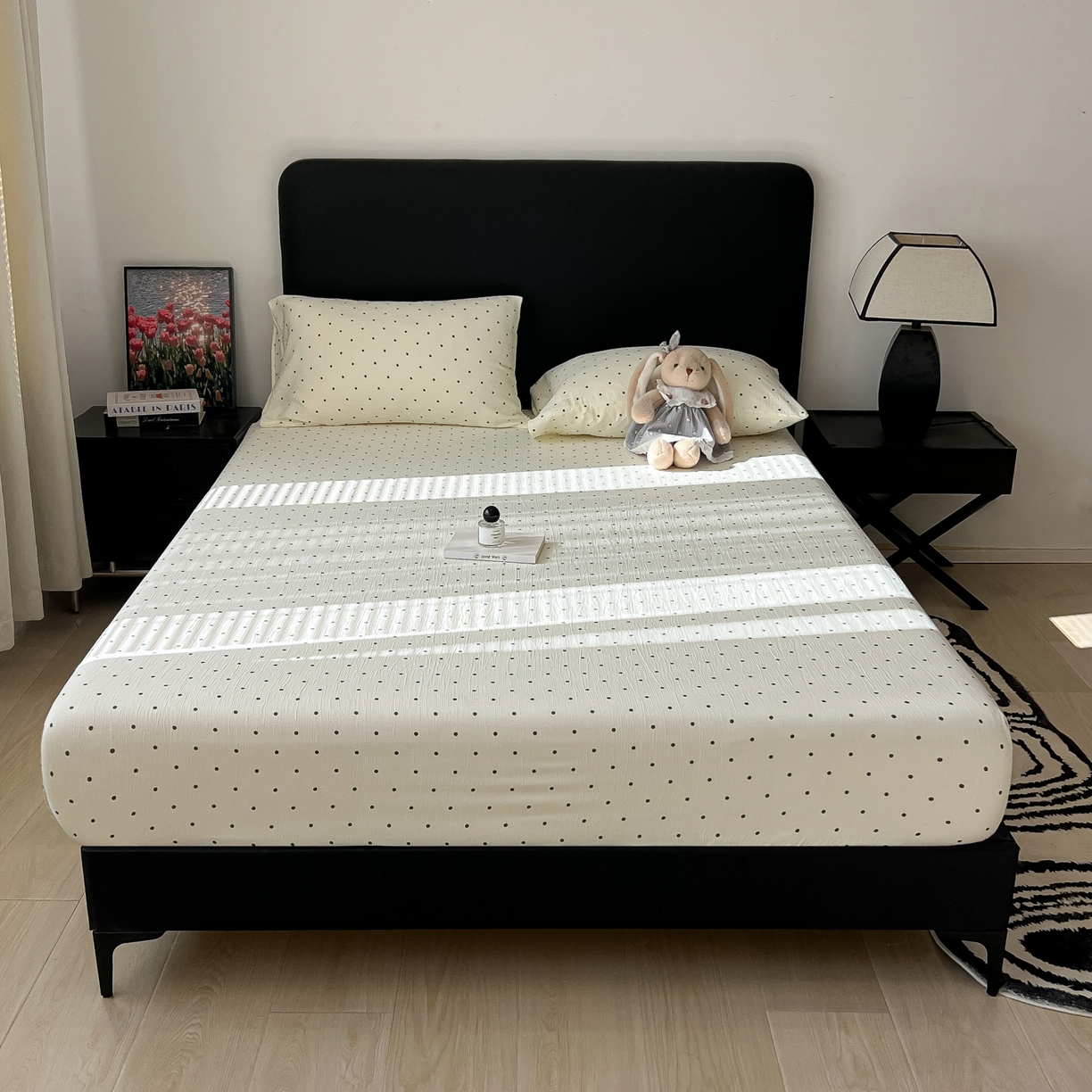 91家纺网 家纺一手货源 找家纺 韩巢家纺 2026新款三层纱单床笠热销款防滑床笠单件 小绿豆