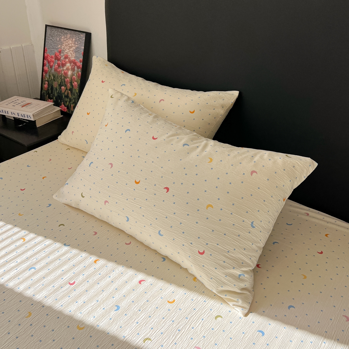 91家纺网 家纺一手货源 找家纺 韩巢家纺 2026新款三层纱单床笠热销款防滑床笠单件 星月天空